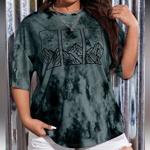 Graphic Mountain Print Tie-Dye Top